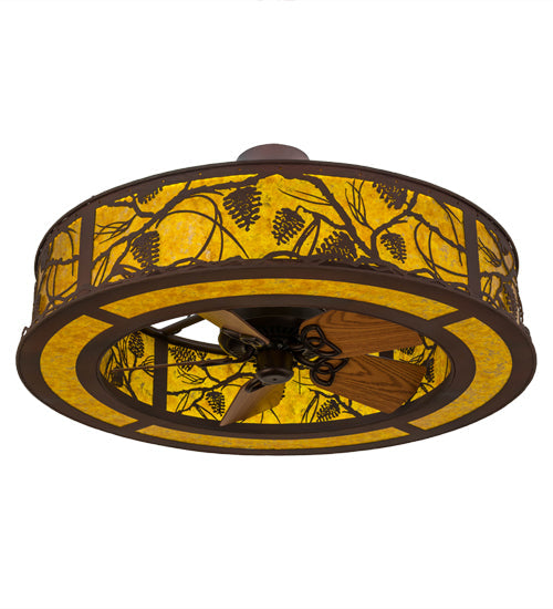 Meyda Lighting Whispering Pines 45" LED Rust & Wrought Iron Chandelier With Amber Mica Shade Glass