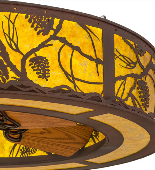 Meyda Lighting Whispering Pines 45" LED Rust & Wrought Iron Chandelier With Amber Mica Shade Glass