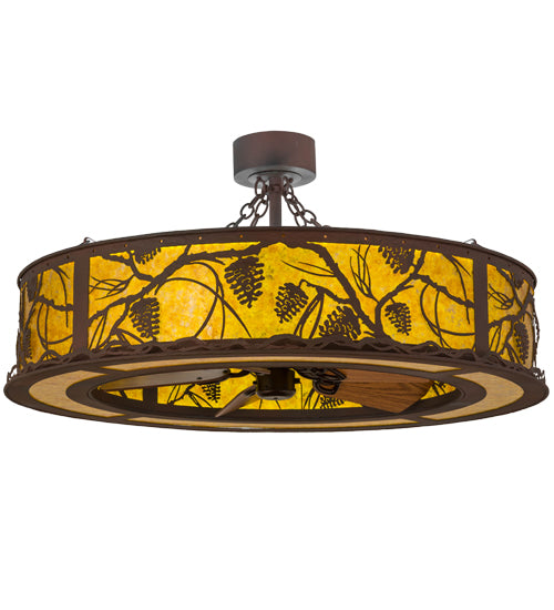 Meyda Lighting Whispering Pines 45" LED Rust & Wrought Iron Chandelier With Amber Mica Shade Glass