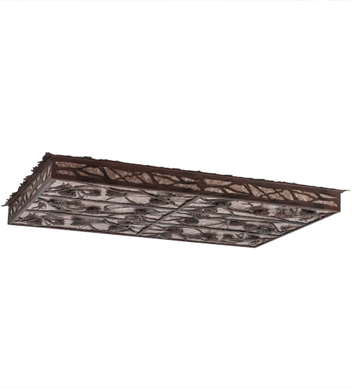Meyda Lighting Whispering Pines 51" LED Rust & Wrought Iron Flush Mount Light With Silver Mica Shade Glass