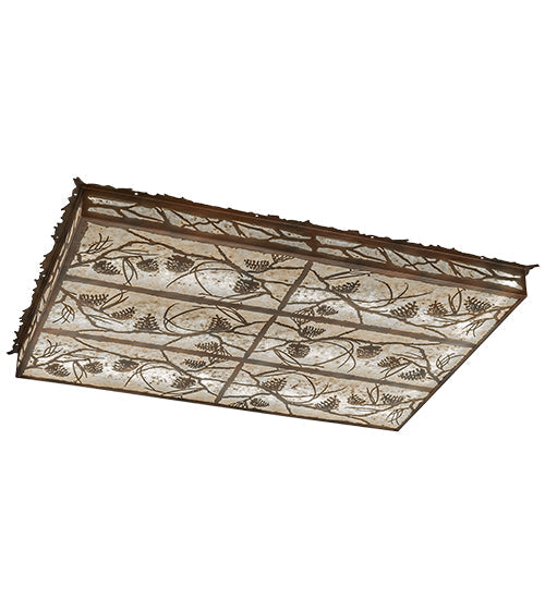 Meyda Lighting Whispering Pines 51" LED Rust & Wrought Iron Flush Mount Light With Silver Mica Shade Glass