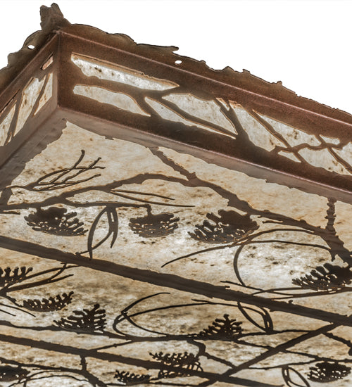 Meyda Lighting Whispering Pines 51" LED Rust & Wrought Iron Flush Mount Light With Silver Mica Shade Glass