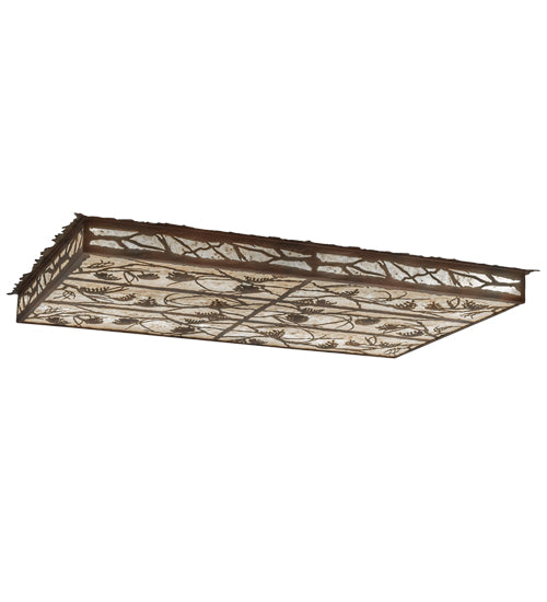 Meyda Lighting Whispering Pines 51" LED Rust & Wrought Iron Flush Mount Light With Silver Mica Shade Glass