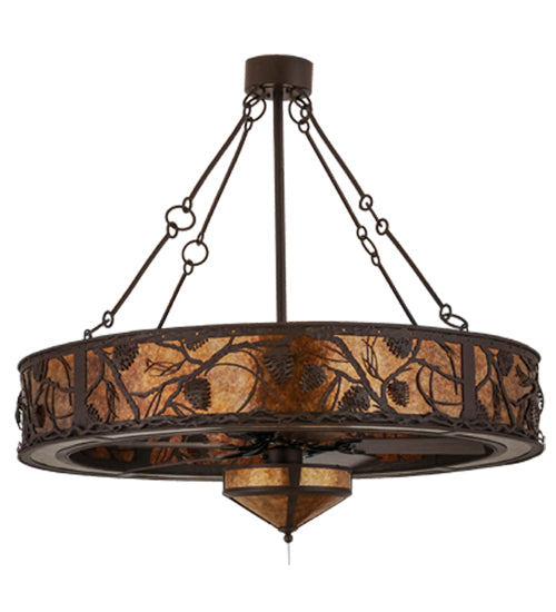 Meyda Lighting Whispering Pines 52" 15-Light Cafe Noir Chandelier With Amber Mica Shade Glass and Fan