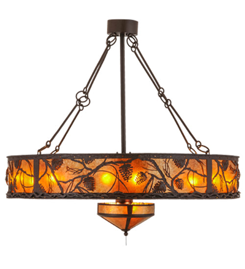 Meyda Lighting Whispering Pines 52" 15-Light Cafe Noir Chandelier With Amber Mica Shade Glass and Fan