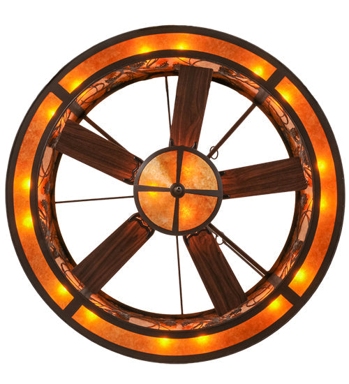 Meyda Lighting Whispering Pines 52" 15-Light Cafe Noir Chandelier With Amber Mica Shade Glass and Fan