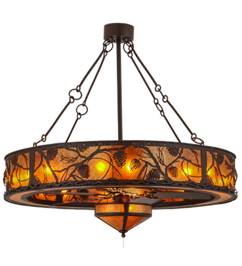Meyda Lighting Whispering Pines 52" 15-Light Cafe Noir Chandelier With Amber Mica Shade Glass and Fan
