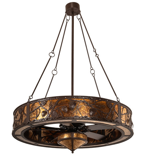 Meyda Lighting Whispering Pines 52" 19-Light Cafe Noir Chandelier With Amber Mica Shade Glass and Fan