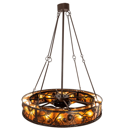 Meyda Lighting Whispering Pines 52" 19-Light Cafe Noir Chandelier With Amber Mica Shade Glass and Fan