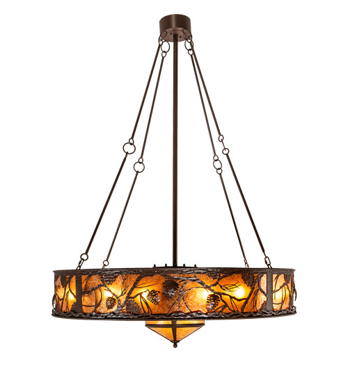 Meyda Lighting Whispering Pines 52" 19-Light Cafe Noir Chandelier With Amber Mica Shade Glass and Fan