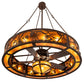 Meyda Lighting Whispering Pines 52" 19-Light Cafe Noir Chandelier With Amber Mica Shade Glass and Fan