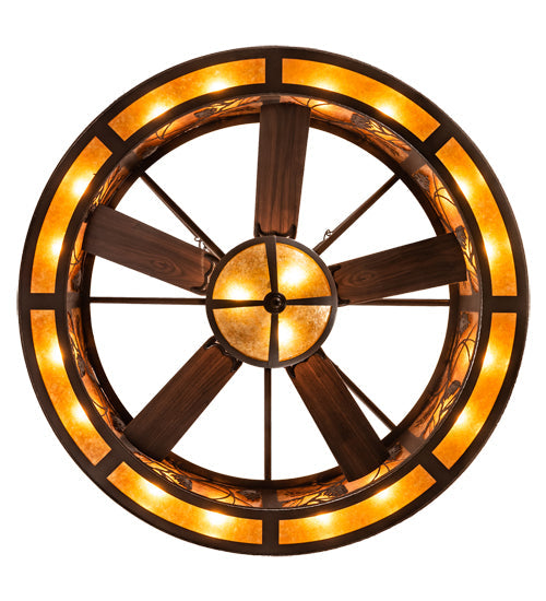 Meyda Lighting Whispering Pines 52" 19-Light Cafe Noir Chandelier With Amber Mica Shade Glass and Fan