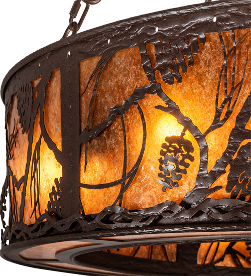 Meyda Lighting Whispering Pines 52" 19-Light Cafe Noir Chandelier With Amber Mica Shade Glass and Fan