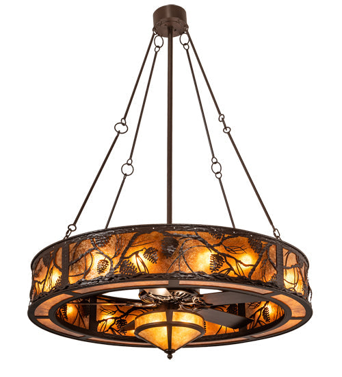 Meyda Lighting Whispering Pines 52" 19-Light Cafe Noir Chandelier With Amber Mica Shade Glass and Fan