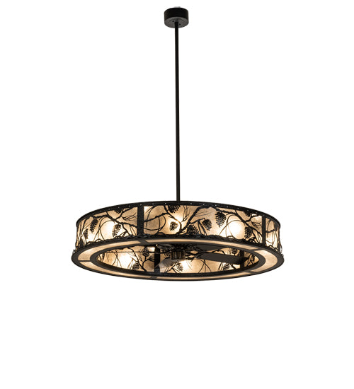 Meyda Lighting Whispering Pines 55" 15-Light Textured Black Chandelier With Silver Mica Shade Glass and Fan