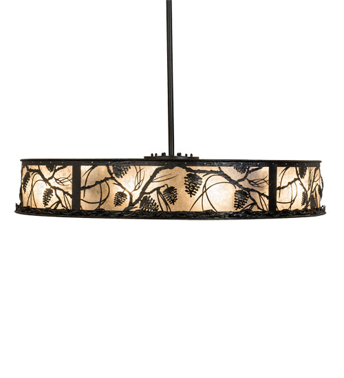 Meyda Lighting Whispering Pines 55" 15-Light Textured Black Chandelier With Silver Mica Shade Glass and Fan