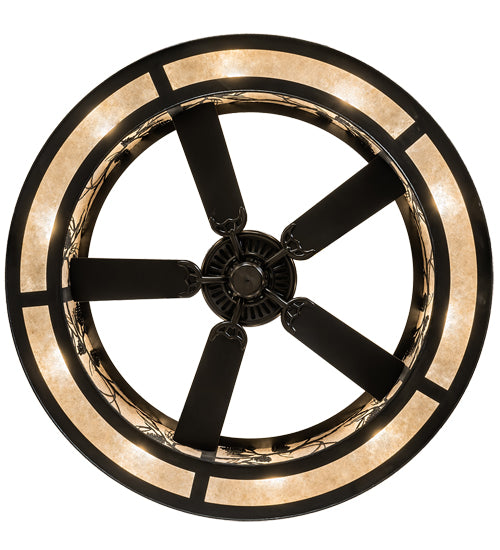 Meyda Lighting Whispering Pines 55" 15-Light Textured Black Chandelier With Silver Mica Shade Glass and Fan