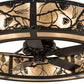 Meyda Lighting Whispering Pines 55" 15-Light Textured Black Chandelier With Silver Mica Shade Glass and Fan