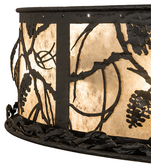 Meyda Lighting Whispering Pines 55" 15-Light Textured Black Chandelier With Silver Mica Shade Glass and Fan