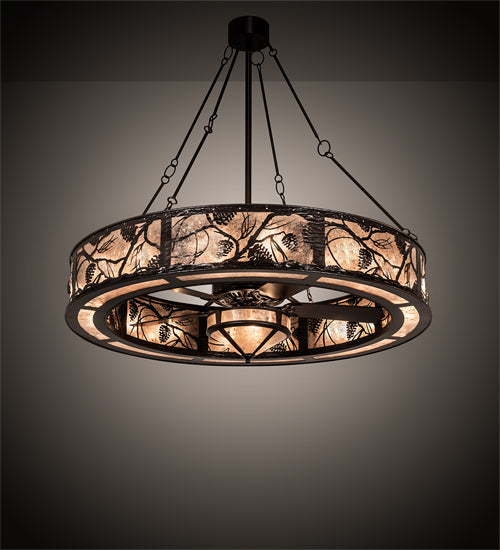 Meyda Lighting Whispering Pines 56" 19-Light Mahogany Bronze Chandelier With Silver Mica Shade Glass and Fan