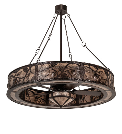 Meyda Lighting Whispering Pines 56" 19-Light Mahogany Bronze Chandelier With Silver Mica Shade Glass and Fan