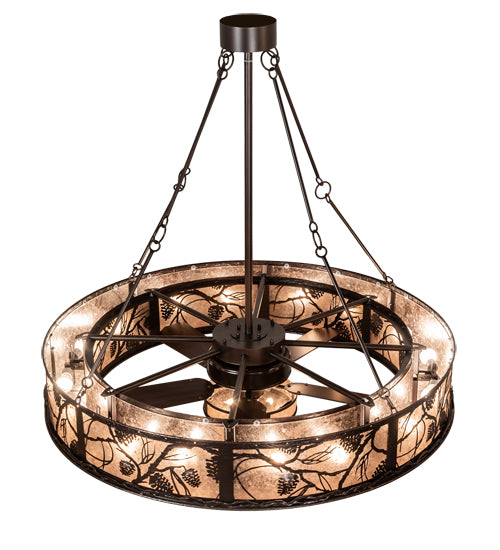 Meyda Lighting Whispering Pines 56" 19-Light Mahogany Bronze Chandelier With Silver Mica Shade Glass and Fan