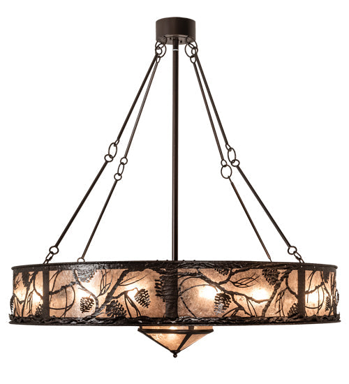 Meyda Lighting Whispering Pines 56" 19-Light Mahogany Bronze Chandelier With Silver Mica Shade Glass and Fan
