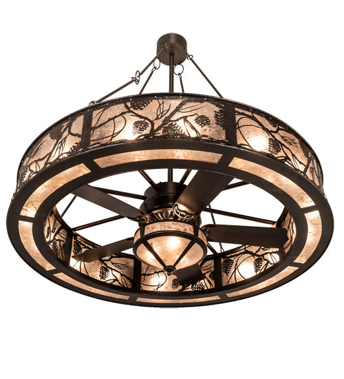 Meyda Lighting Whispering Pines 56" 19-Light Mahogany Bronze Chandelier With Silver Mica Shade Glass and Fan