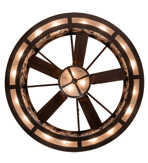Meyda Lighting Whispering Pines 56" 19-Light Mahogany Bronze Chandelier With Silver Mica Shade Glass and Fan