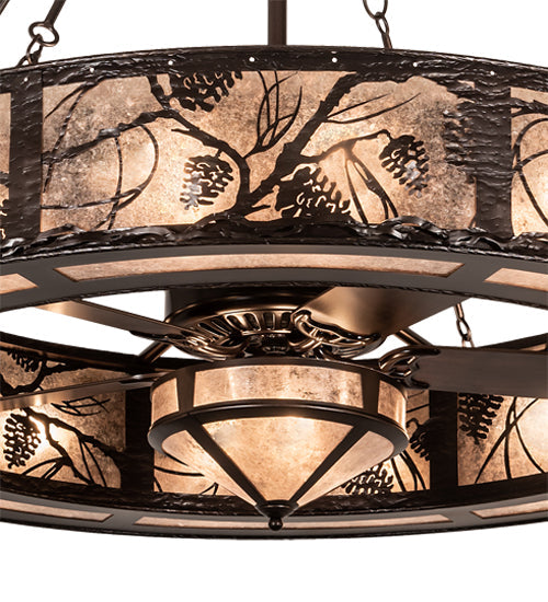 Meyda Lighting Whispering Pines 56" 19-Light Mahogany Bronze Chandelier With Silver Mica Shade Glass and Fan