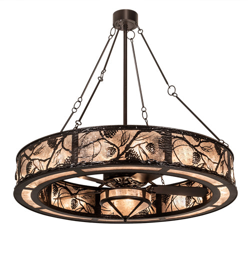 Meyda Lighting Whispering Pines 56" 19-Light Mahogany Bronze Chandelier With Silver Mica Shade Glass and Fan