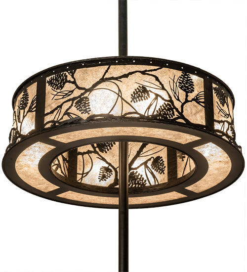 Meyda Lighting Whispering Pines 56" 24-Light Textured Black Chandelier With Silver Mica Shade Glass and Fan