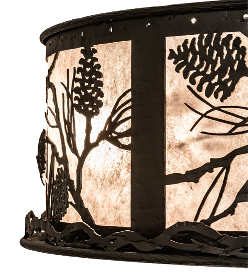 Meyda Lighting Whispering Pines 56" 24-Light Textured Black Chandelier With Silver Mica Shade Glass and Fan
