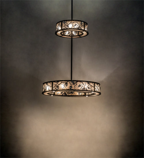 Meyda Lighting Whispering Pines 56" 24-Light Textured Black Chandelier With Silver Mica Shade Glass and Fan