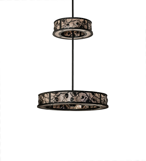 Meyda Lighting Whispering Pines 56" 24-Light Textured Black Chandelier With Silver Mica Shade Glass and Fan