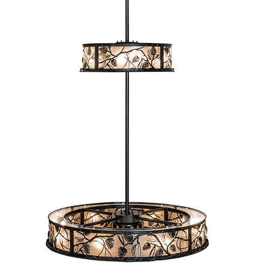 Meyda Lighting Whispering Pines 56" 24-Light Textured Black Chandelier With Silver Mica Shade Glass and Fan