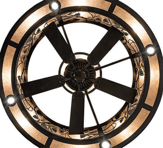 Meyda Lighting Whispering Pines 56" 24-Light Textured Black Chandelier With Silver Mica Shade Glass and Fan