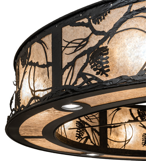 Meyda Lighting Whispering Pines 56" 24-Light Textured Black Chandelier With Silver Mica Shade Glass and Fan