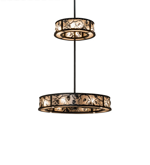 Meyda Lighting Whispering Pines 56" 24-Light Textured Black Chandelier With Silver Mica Shade Glass and Fan