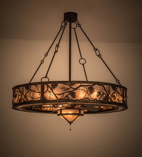 Meyda Lighting Whispering Pines 56" 3-Light Cafe Noir Chandelier With Silver Mica Shade Glass and Fan