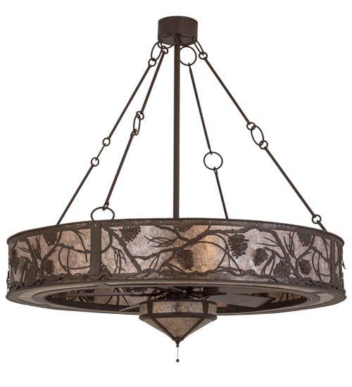 Meyda Lighting Whispering Pines 56" 3-Light Cafe Noir Chandelier With Silver Mica Shade Glass and Fan