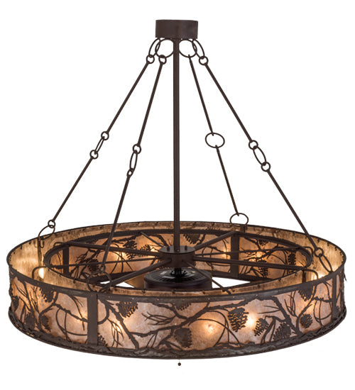 Meyda Lighting Whispering Pines 56" 3-Light Cafe Noir Chandelier With Silver Mica Shade Glass and Fan