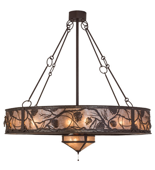 Meyda Lighting Whispering Pines 56" 3-Light Cafe Noir Chandelier With Silver Mica Shade Glass and Fan