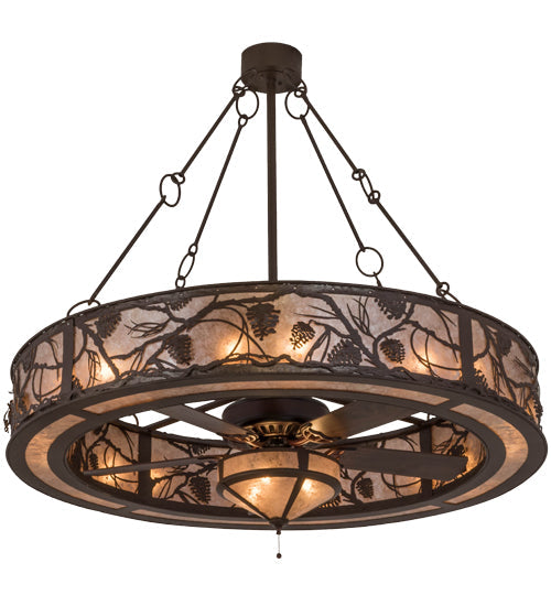 Meyda Lighting Whispering Pines 56" 3-Light Cafe Noir Chandelier With Silver Mica Shade Glass and Fan