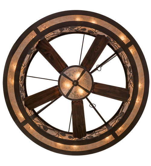 Meyda Lighting Whispering Pines 56" 3-Light Cafe Noir Chandelier With Silver Mica Shade Glass and Fan
