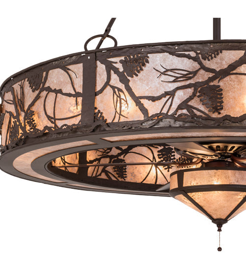 Meyda Lighting Whispering Pines 56" 3-Light Cafe Noir Chandelier With Silver Mica Shade Glass and Fan