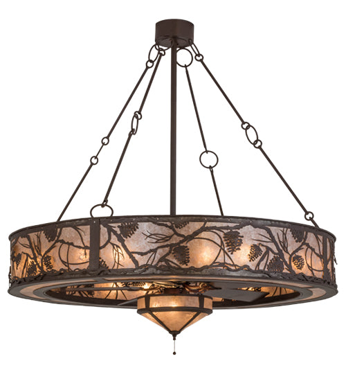 Meyda Lighting Whispering Pines 56" 3-Light Cafe Noir Chandelier With Silver Mica Shade Glass and Fan
