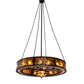 Meyda Lighting Whispering Pines 57" 16-Light Textured Black Chandelier With Black & Amber Mica Shade Glass and Fan