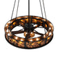 Meyda Lighting Whispering Pines 57" 16-Light Textured Black Chandelier With Black & Amber Mica Shade Glass and Fan