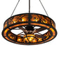 Meyda Lighting Whispering Pines 57" 16-Light Textured Black Chandelier With Black & Amber Mica Shade Glass and Fan